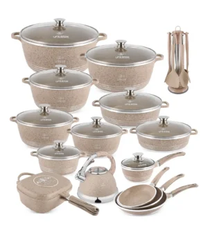 Anniversary sale, while supplies last：31 Pcs Non Stick Granite Kitchen Cooking Set with Tools