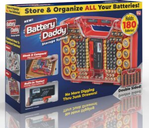 [Today's Special Price]Ontel Battery Daddy - Battery Organizer Storage Case with Tester, Stores & Protects Up to 180 Batteries, Clear Locking Lid, As Seen On TV